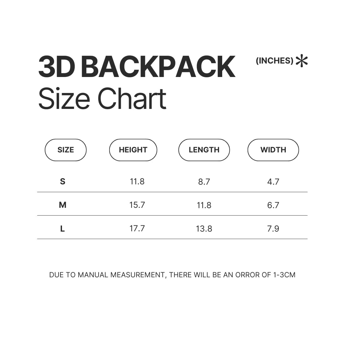 3D Backpack Size Chart - American Dad Merch