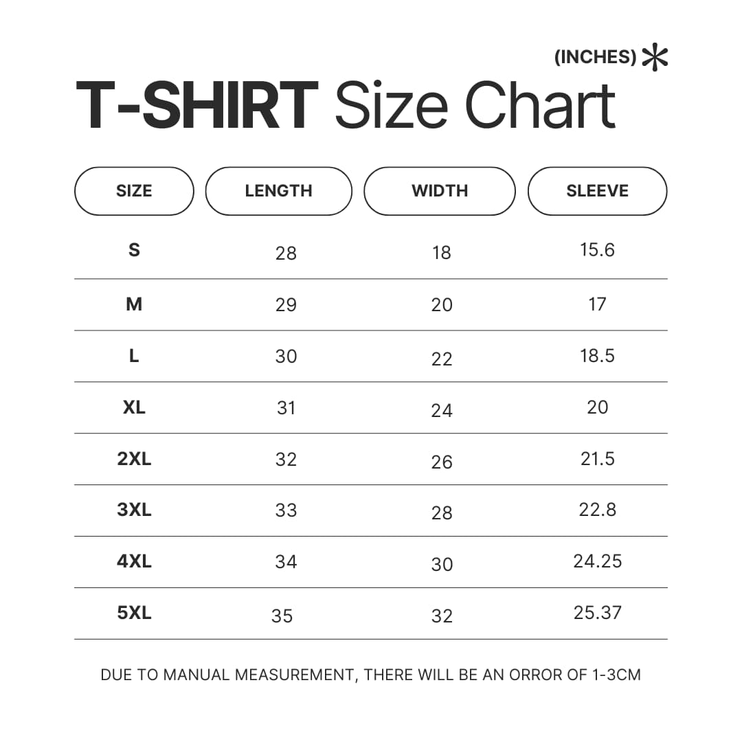 T shirt Size Chart - American Dad Merch